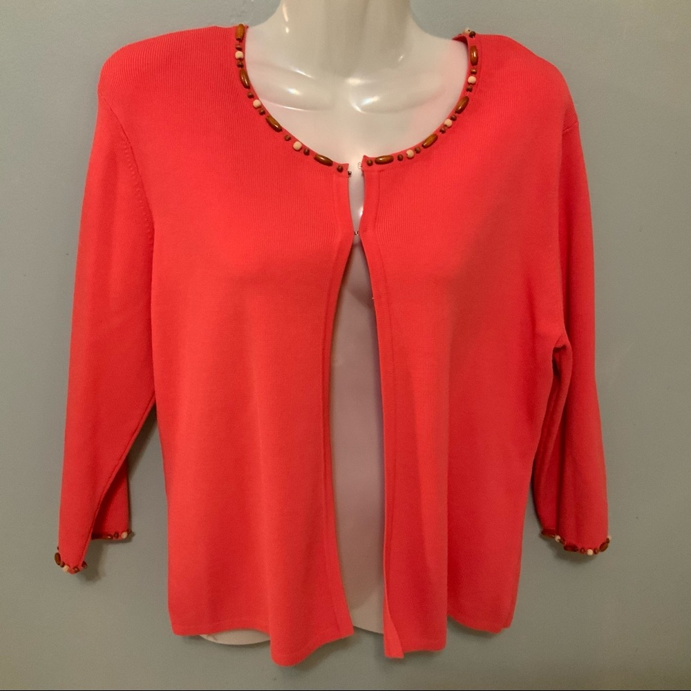 Knit Chic Coral Wood Bead Neckline Blazer Top Sz L